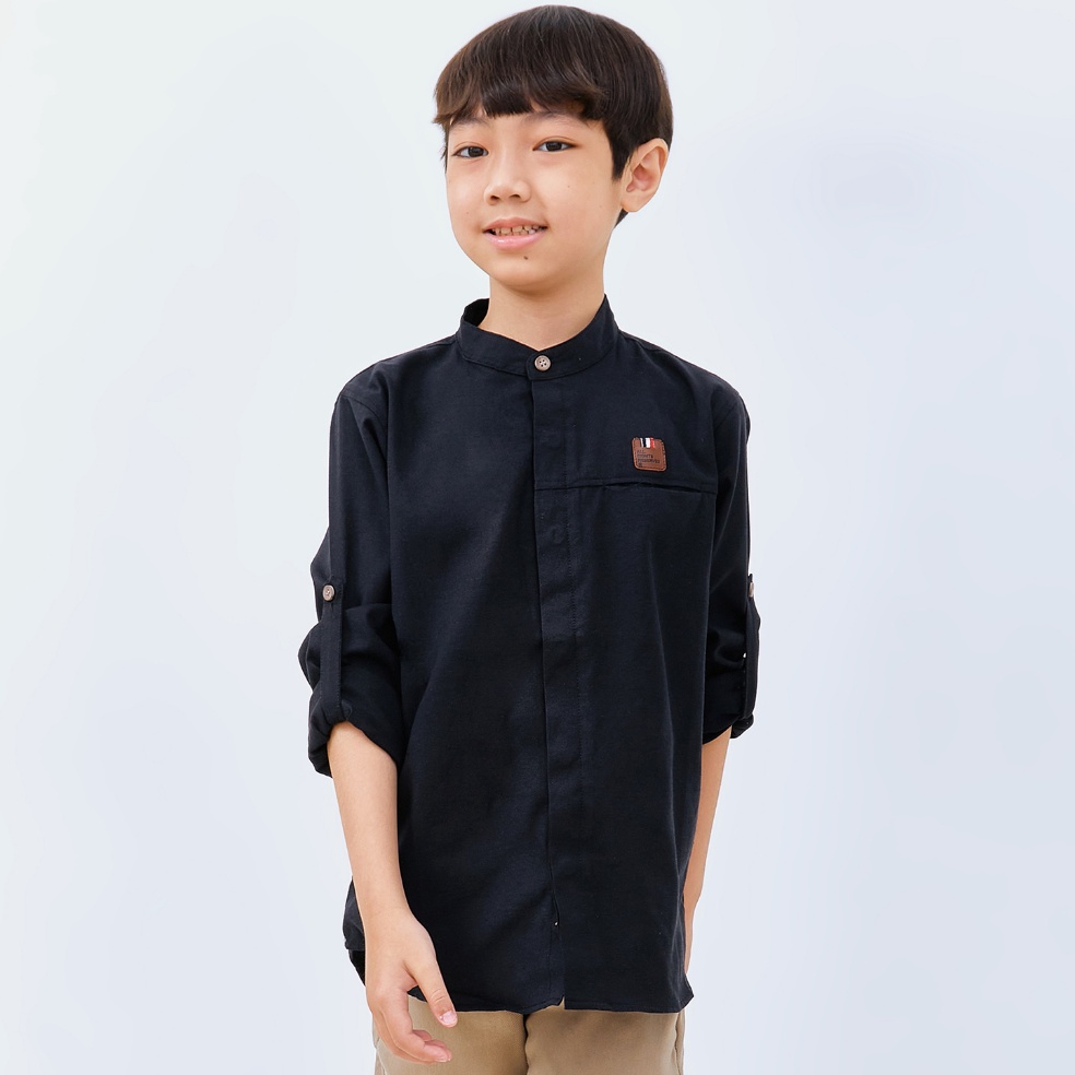 KODE H86C M231 Kemeja Anak Laki Laki Koko Shanghai Polos Panjang Hitam 2589C
