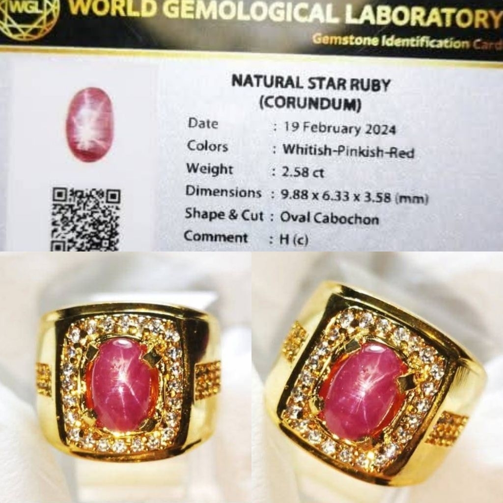 Cincin Permata Natural Star Ruby Plus Sertifikat / Memo Card (Id Card)