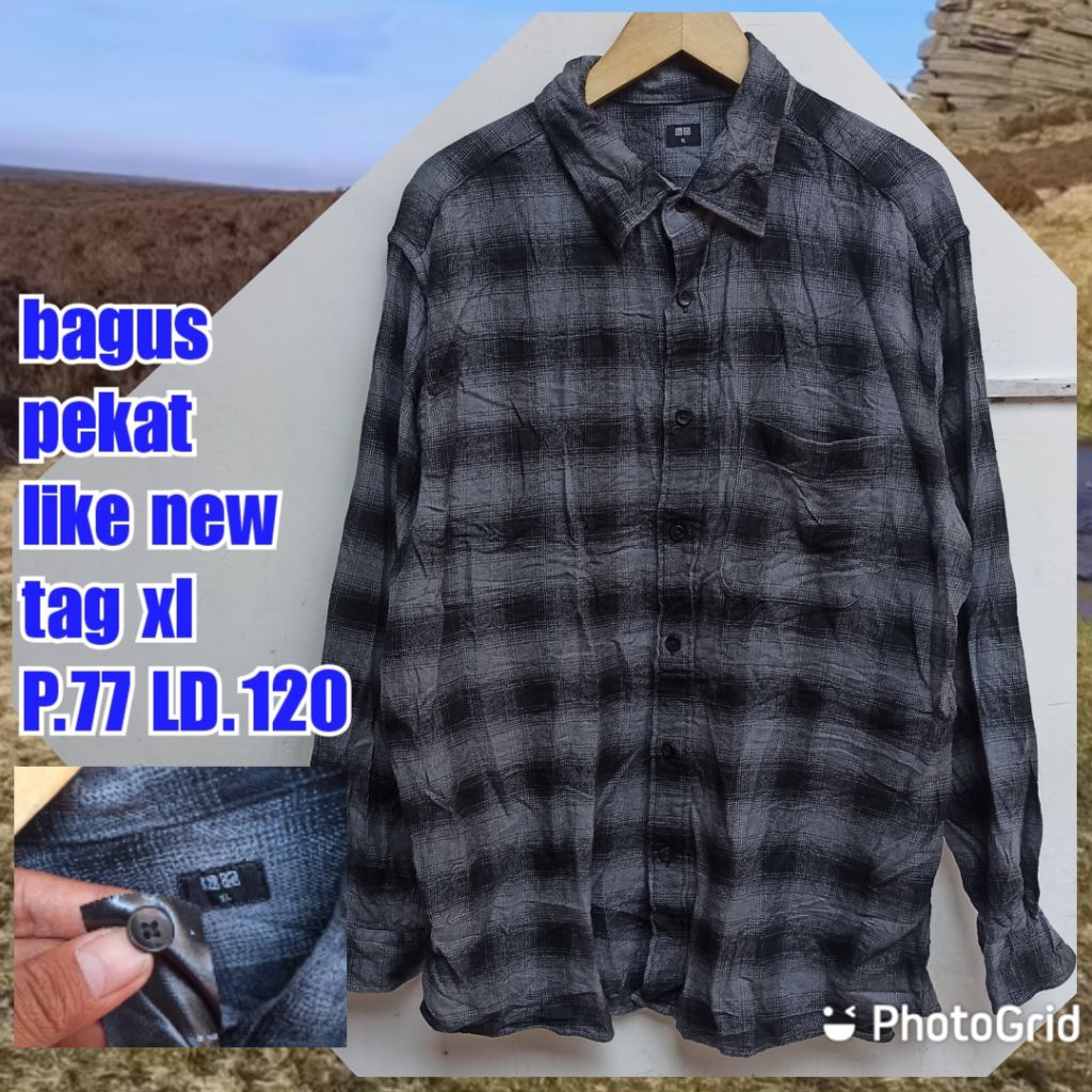 kemeja outer flanel veterano uniqlo hitam xl besar jumbo