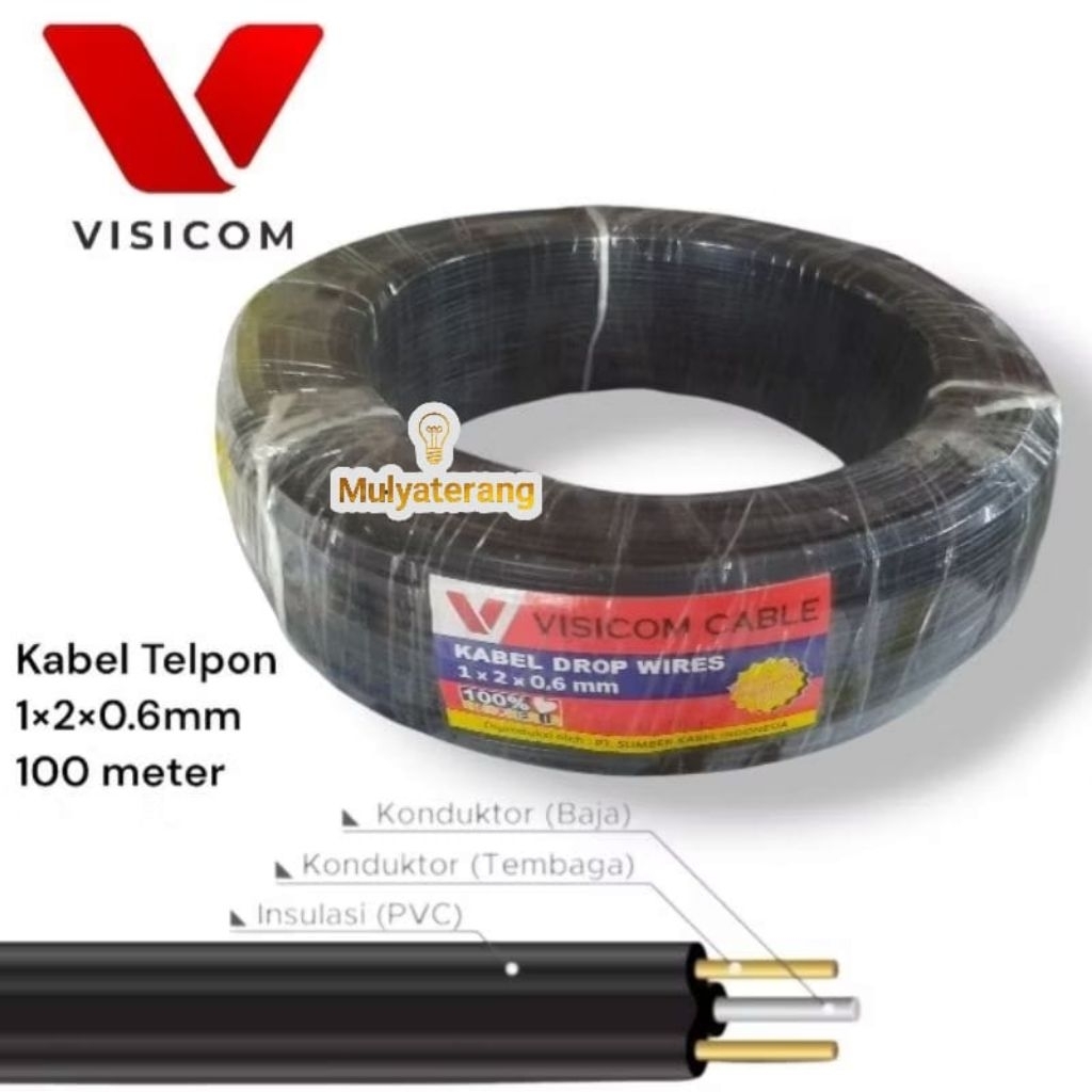VISICOM Drop Wires Kabel Telfon 1×2×0,6mm Panjang 100 Meter Kabel Telepon Telpon Outdoor