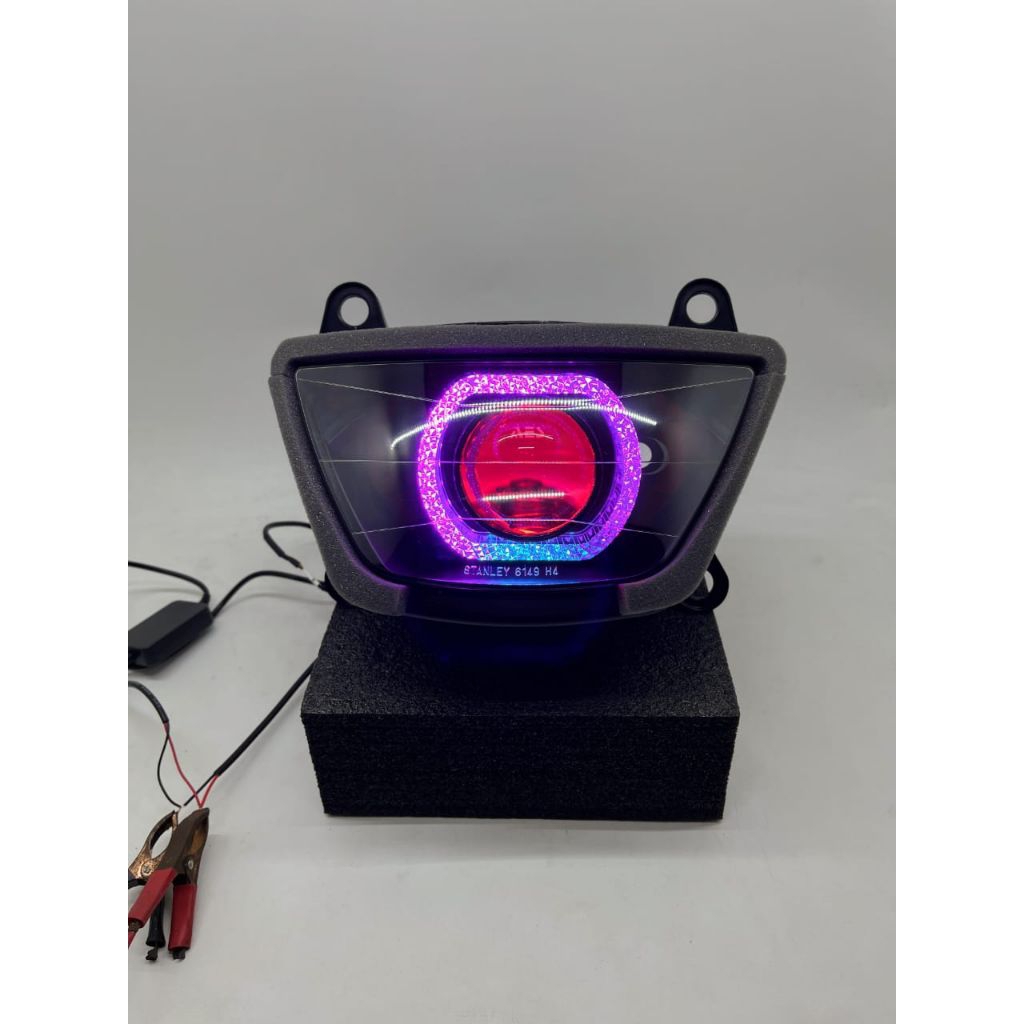Lampu Depan Ninja RR old set biled AES EXPERIENCE reflektor ORIGINAL + SHROUD CRYSTAL FULL RGB (PNP 