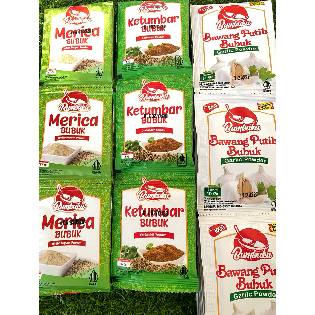 

( Bumbuku Bubuk Bumbu Satuan Per Sachet ) Bawang Putih / Kemiri / Ketumbar / Kunyit / Lada Bubuk / Merica