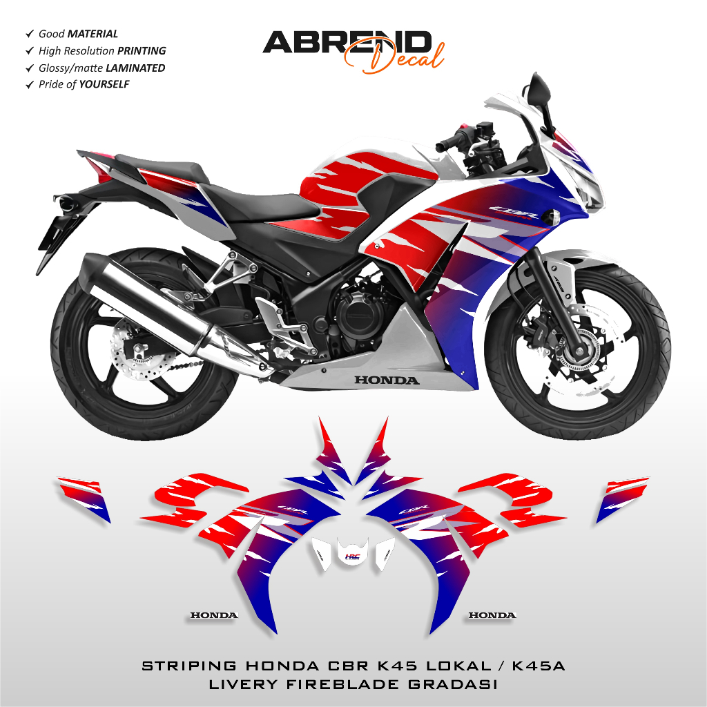 Axedecal Striping CBR K45 LOKAL / K45A Livery Fireblade Gradasi / Stiker Motor Honda CBR k45 / Stock