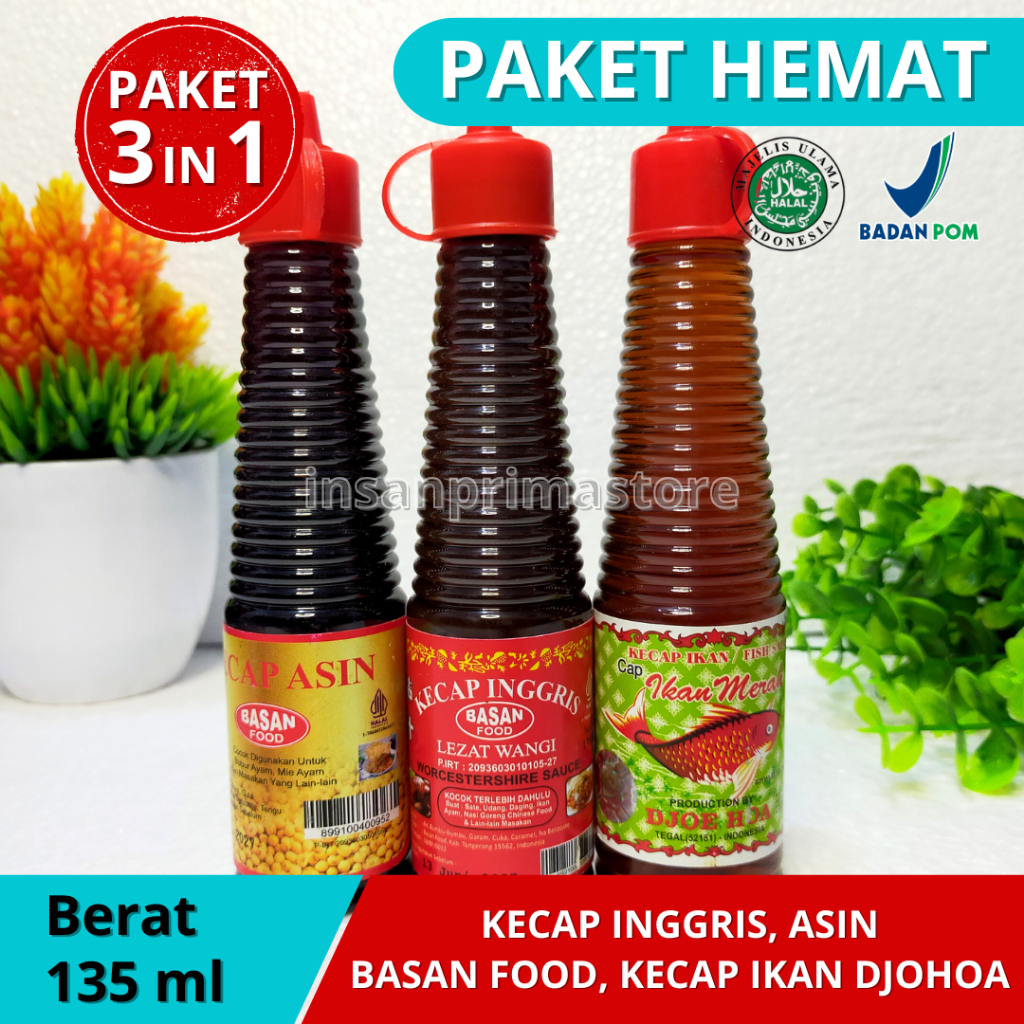 

PAKET MURAH 3 BOTOL - Kecap Ikan Djohoa, Kecap Asin Basan, Kecap Inggris Lezat Wangi 135 ml