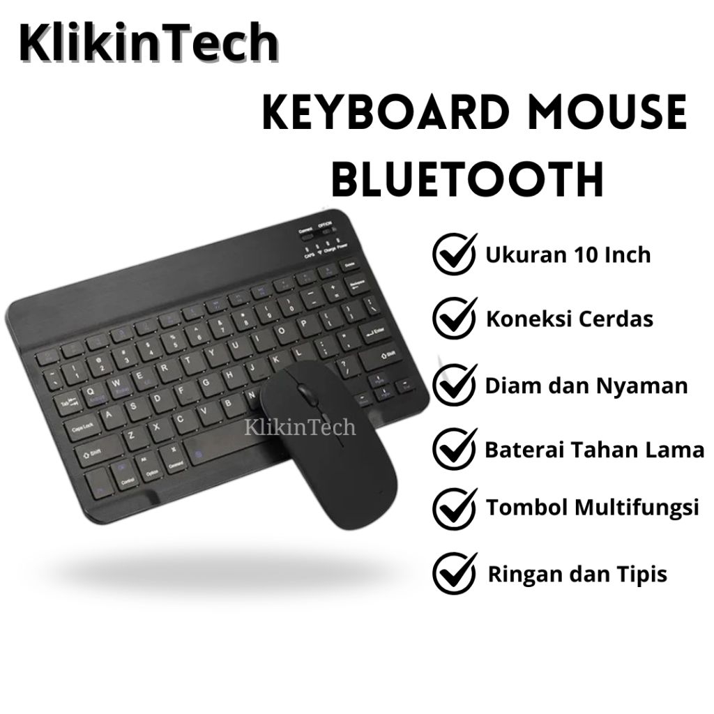 Keyboard Bluetooth dan Mouse Wireless 10 Inch Lightweight Portable PC Tablet IOS Android HP