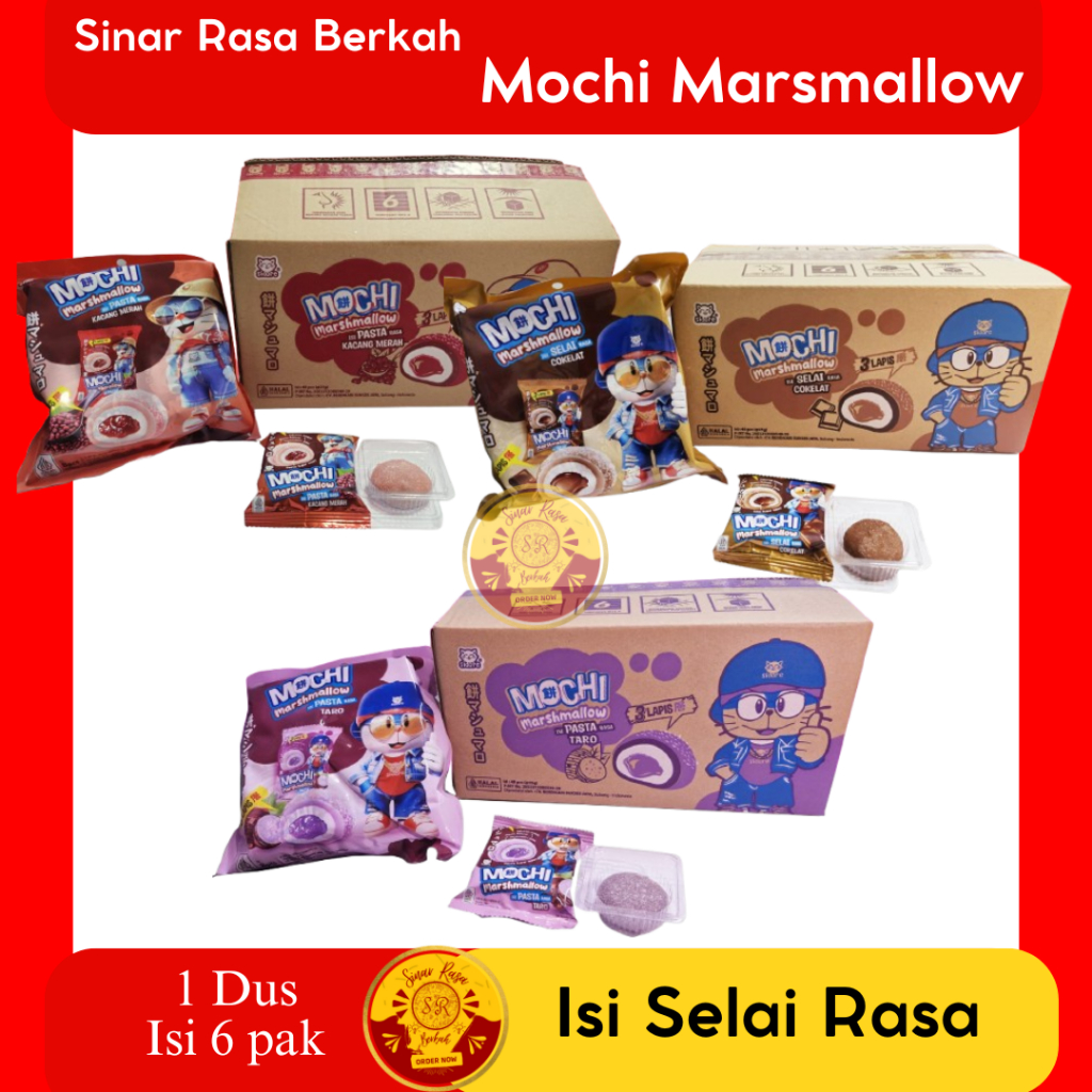 

MOCHI MARSMALLOW ISI SELAI RASA COKLAT, TARO, KACANG MERAH