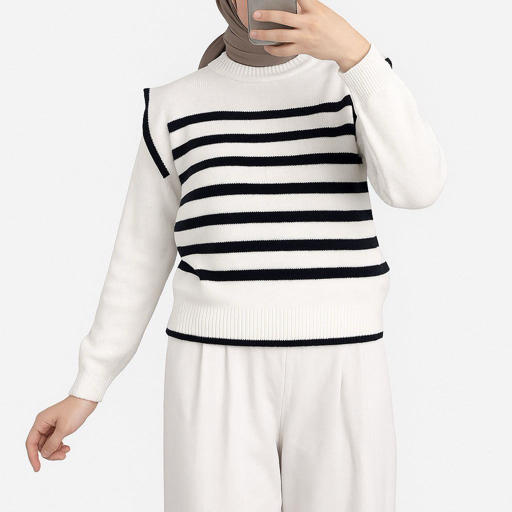 Amira Baju Atasan Rajut Kaos Stipe Knite - Outfit Wanita Baju Atasan Rajut Kaos Stipe Knite