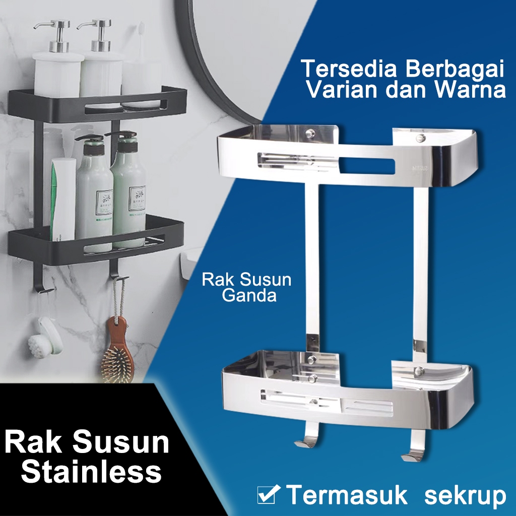 Rak Susun Ganda Dinding Kamar Mandi Lemari Sabun Gantungan Toilet Dapur Mesin Cuci
