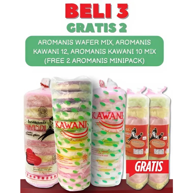 

Paket Bundling Aromanis Camilan Kawani 12, Wafer Mix & Kawani Mix + Gratis 2 Minipack