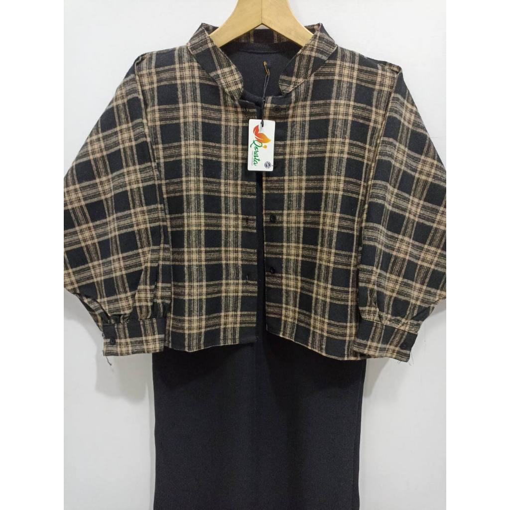 HAZELLA SET INNER KNIT + KEMEJA BATWING SETELAN WANITA RESLETING DEPAN DRESS BUSUI