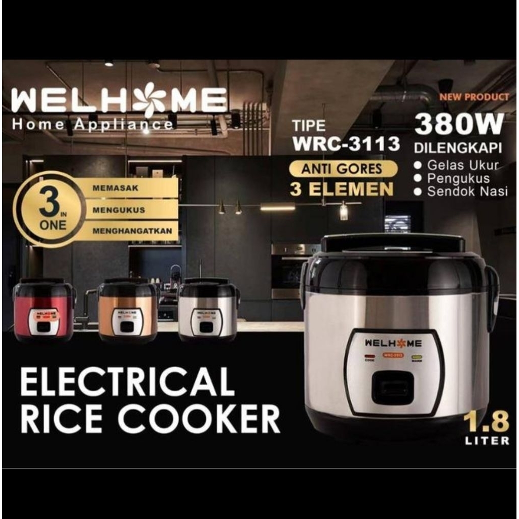 MAGIC COM WELHOME 1.8L WRC3113 STAINLESS STEEL - RICE COOKER WELHOME STAINLESS STEEL 1.8L