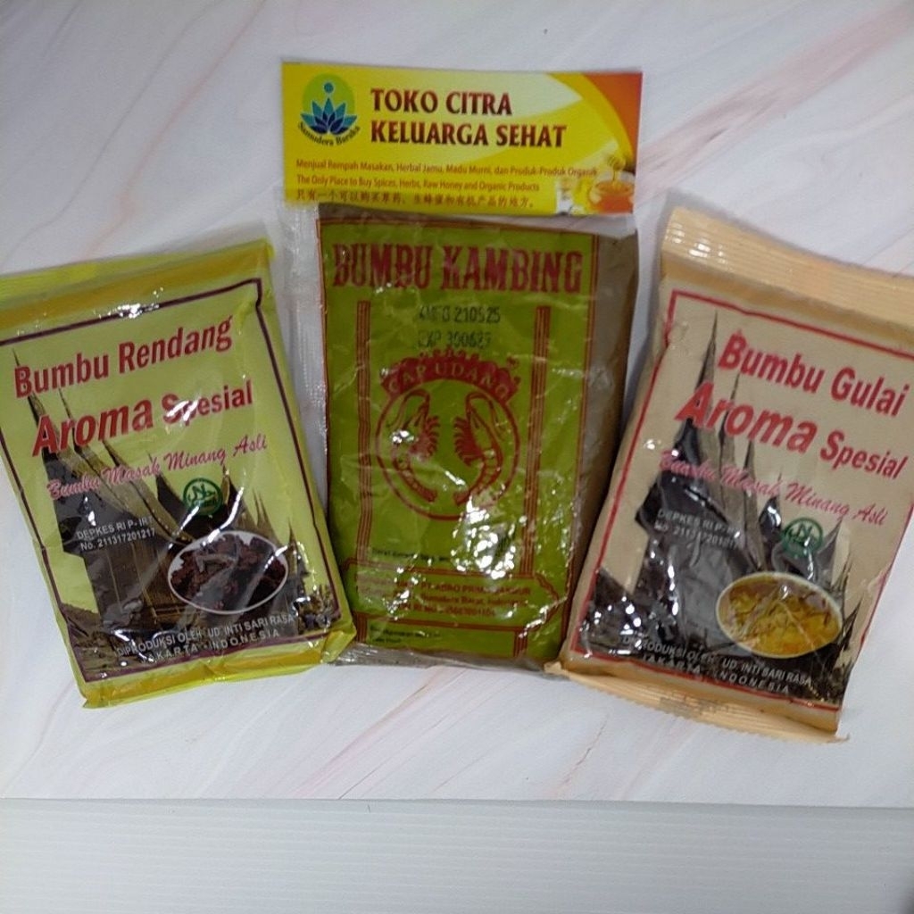 

Bumbu Rendang Gulai Aroma Spesial Special Rempah Kering Padang Pemasak Kambing Bumbu Vegetarian dikirim dari Surabaya Jawa Timur