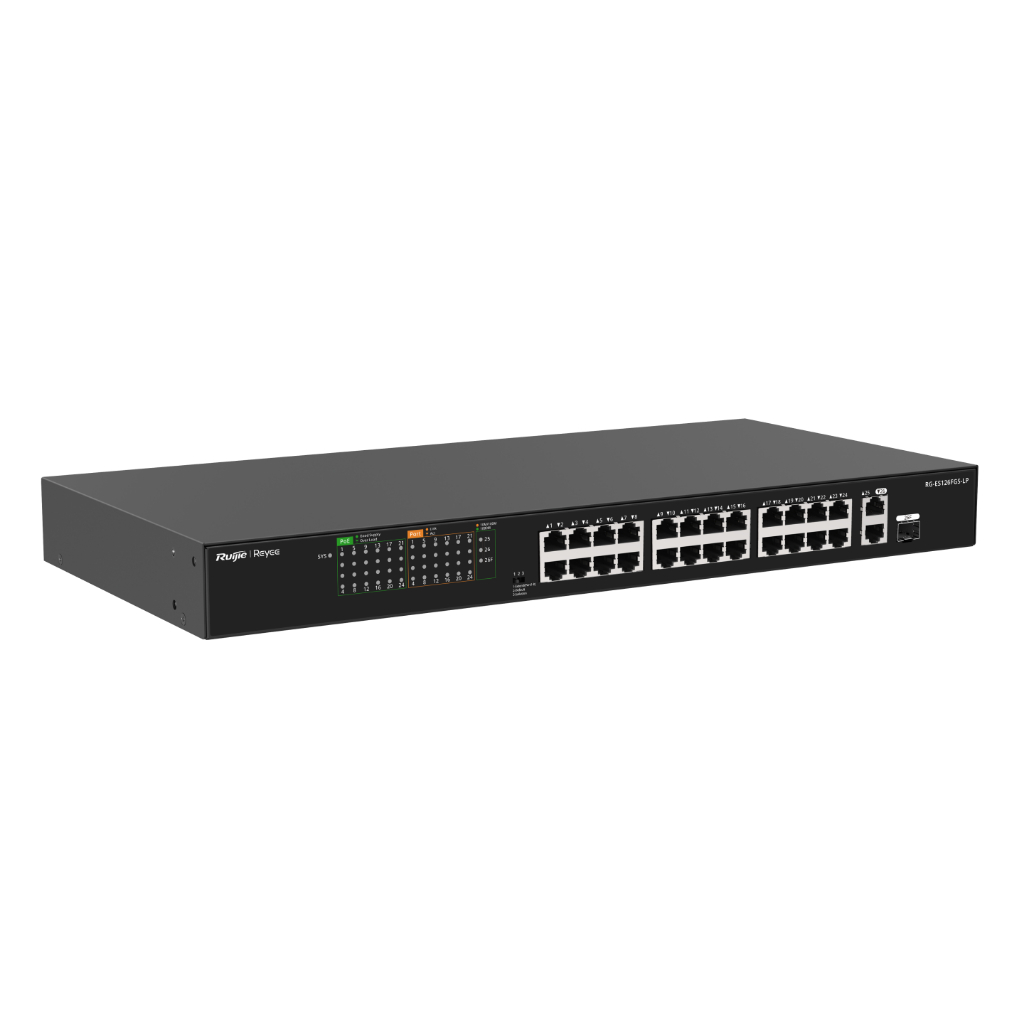 RUIJIE RG-ES126FGS-LP - RUIJIE 24-Port 10/100 Mbps with 2-Port Gigabit Unmanaged PoE Switch