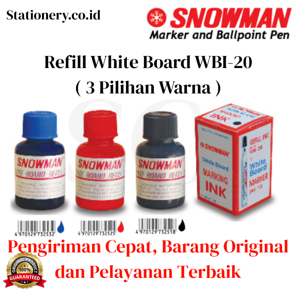 

Refill Tinta Spidol White Board Snowman WBI 20 / Refill Marking Ink WBI-20 / Refill Whiteboard Marker BG-12
