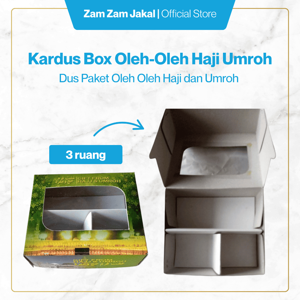 

Dus Paket Oleh Oleh Haji dan Umroh 3 ruang/Kardus Bungkus Snack