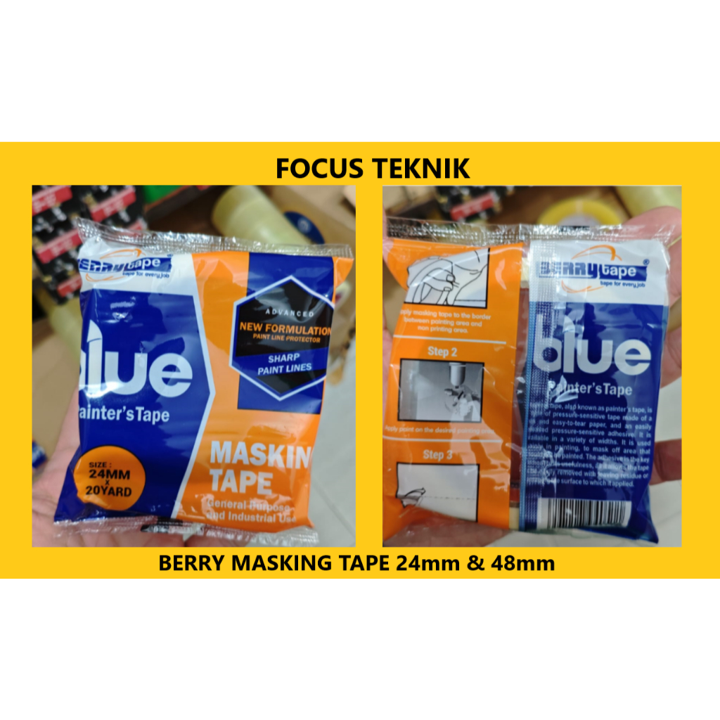

BERRY Masking Tape 24mm & 48mm x 20 Yard – Solusi Praktis untuk Pengecatan & Penandaan