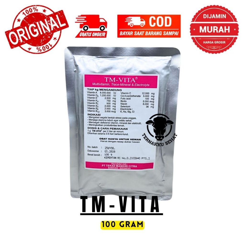 TM-VITA 100 GRAM - TMC - MULTIVITAMIN, TRACE MINERAL DAN ELECTROLYTE UNTUK TERNAK