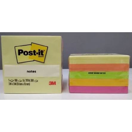

3M Post It Sticky Notes 5 Warna 654-5ASST ukuran 3 inch x 3 inch (76 mm x 76 mm)