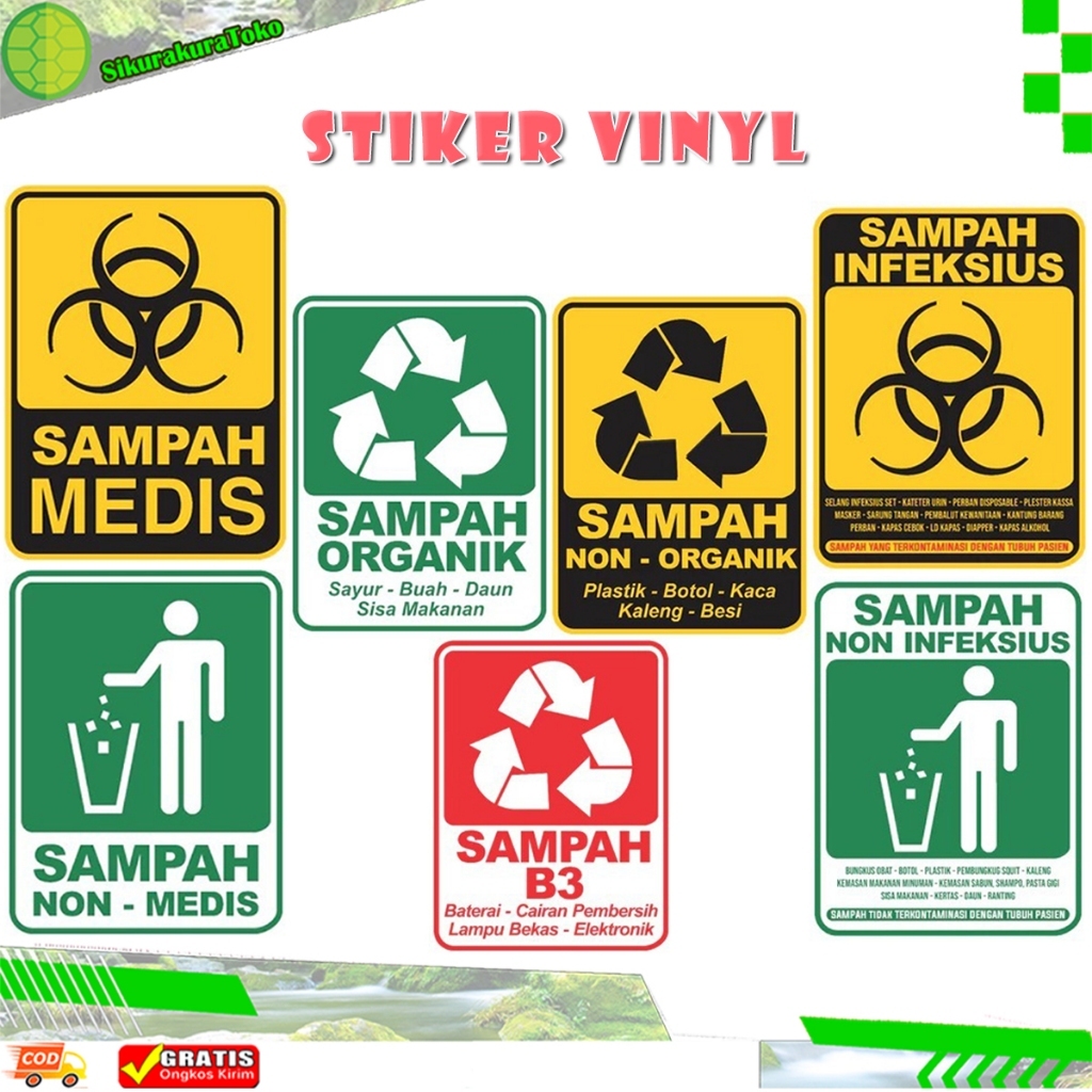 

(sko) Stiker Vinyl sticker laminasi glossy Sampah Medis Organik infeksius B3 dan non rumah sakit klinik kesehatan