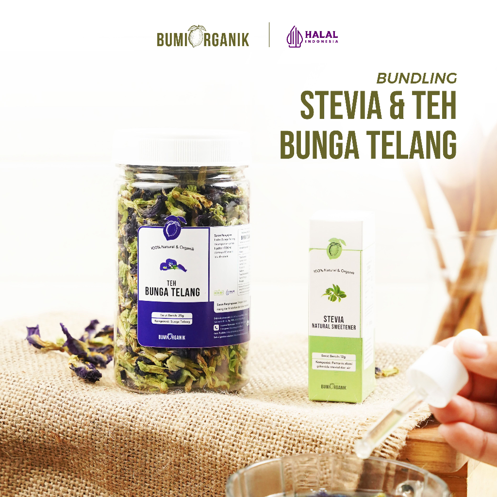 

2IN1 STEVIA + TEH BUNGA TELANG - BUMI ORGANIK / STEVIA PENGGANTI GULA / TEH KERING BUNGA TELANG / TEH TELANG / STEVIA TETES / STEVIA CAIR / BUNGA TELANG / GULA STEVIA / DAUN STEVIA / SWEETNESS STEVIA / TEVA/STEVIA TROPICANASLIM/TEH PELANGSING/NUTRIFARM