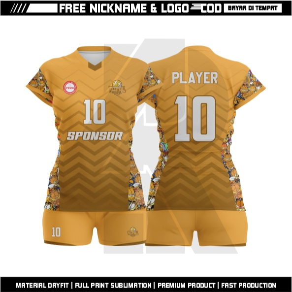 Jersey Custom Volly Cewe Garfield Gratis Pasang Nama No daan Sponsor Full Printing