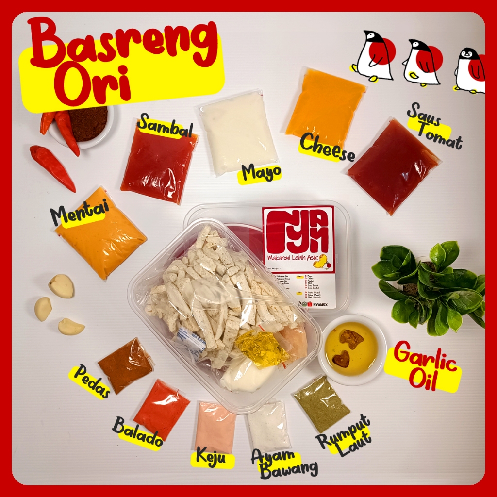 

Nyam5x Basreng ORI + Garlic Oil mix Bumbu dan Saus Creamy