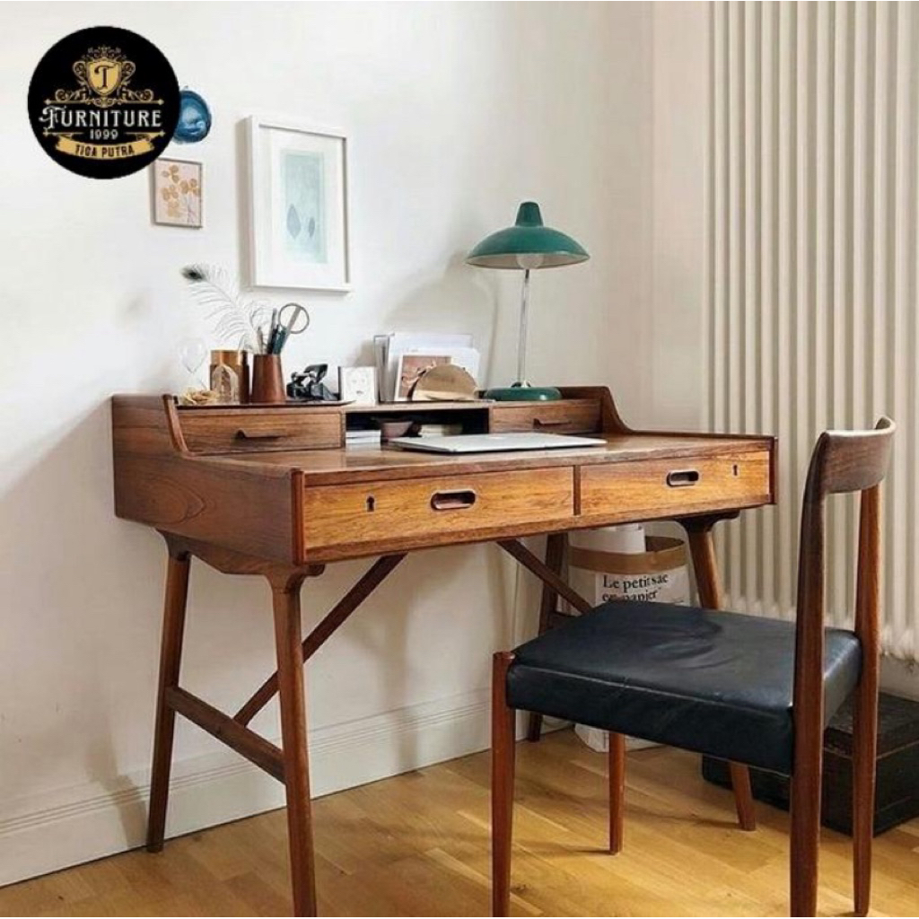 meja belajar meja kerja + kursi minimalis kayu jati 2