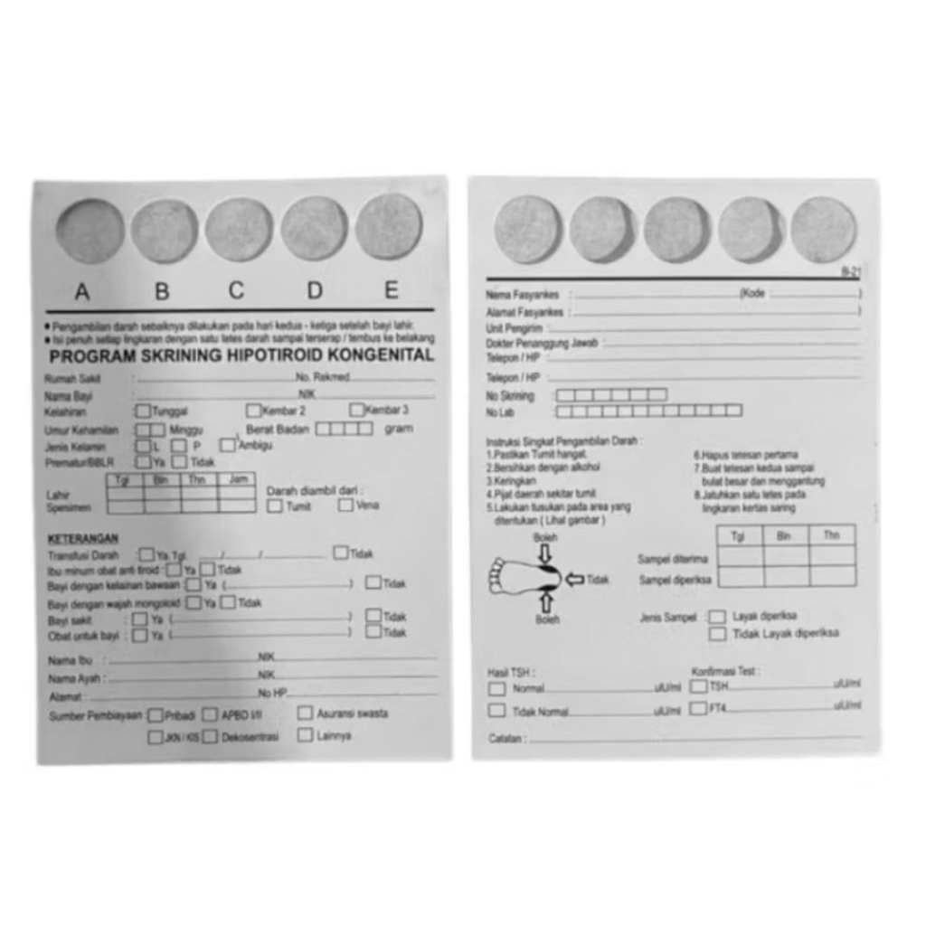 

KERTAS SHK /SHK kit/kartu skrining ukuran 9,5 x 13 cm