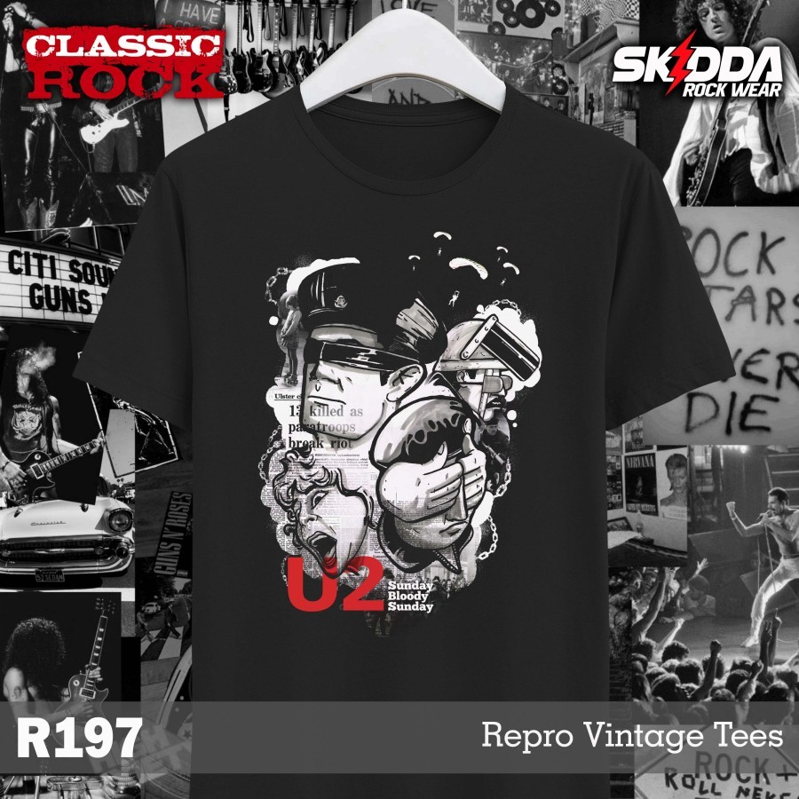 T Shirt Kaos Band Rock - U2 – Sunday Bloody Sunday - Premium Black NSA