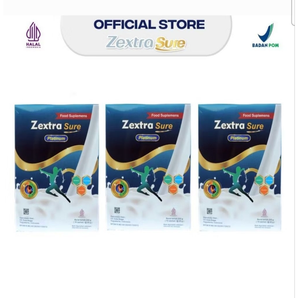 

Paket 4 box Zextra Sure susu tulang sendi terbaik 1 box isi 10 saset