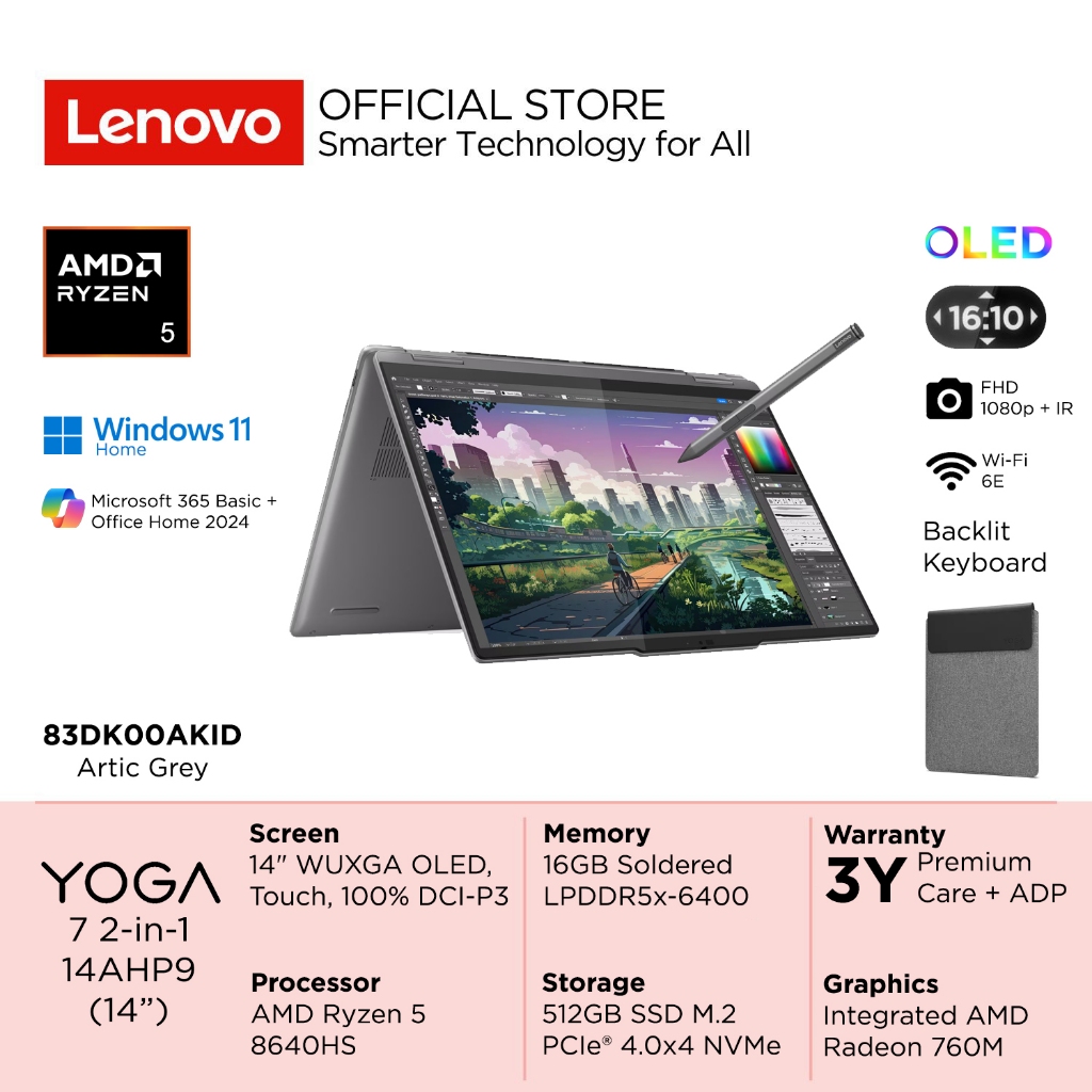 Lenovo Yoga 7 2in1 14AHP9 AKID AMD Ryzen 5 8640HS Win11 16GB 512GB SSD 14" WUXGA OLED Touch 60Hz 100