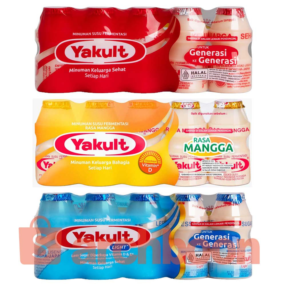 

Yakult Minuman Probiotik Classic Mangga Light Less Sugar Merah Kuning Biru Kemasan Pack is 5