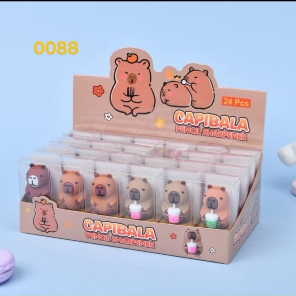 

Rautan Capybara dan Penghapus 1Box 24pcs || Serutan Pensil || Rautan + stip