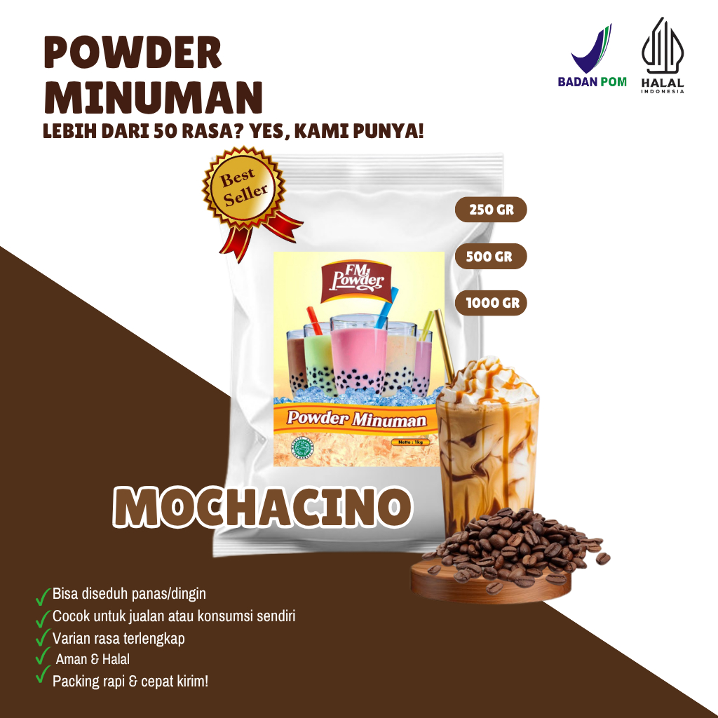 

MOCHACINO FM Powder Drink - Bubuk Minuman Instan Varian Rasa Kopi Kemasan 500gr dan 1000gr(BPOM&HALAL) Minuman Praktis, Harga Hemat, dan Rasa Fantastis