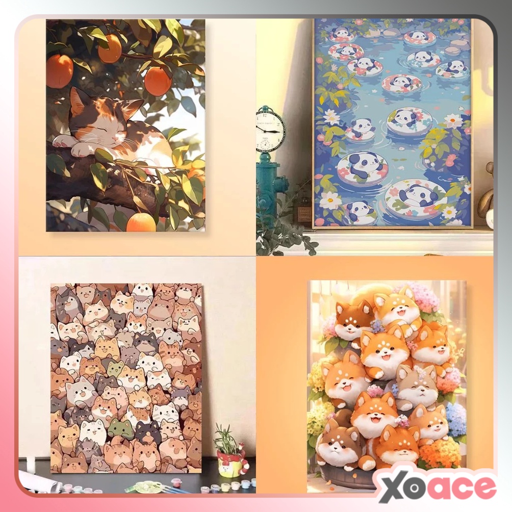 

KODE U76K 3x4 FRAMED DIY Paint By Number Kit Digital Painting By Numbers Melukis Animal Kucing Anjing