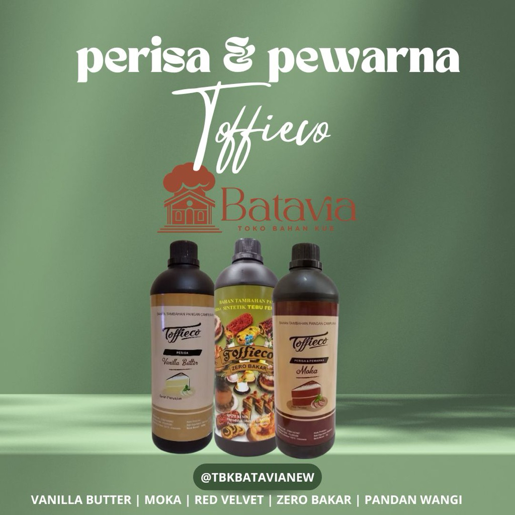 

Toffieco Perisa & Pewarna 1KG Vanilla Butter,Moka,Red Velvet,Zero Bakar dan Panda wangi