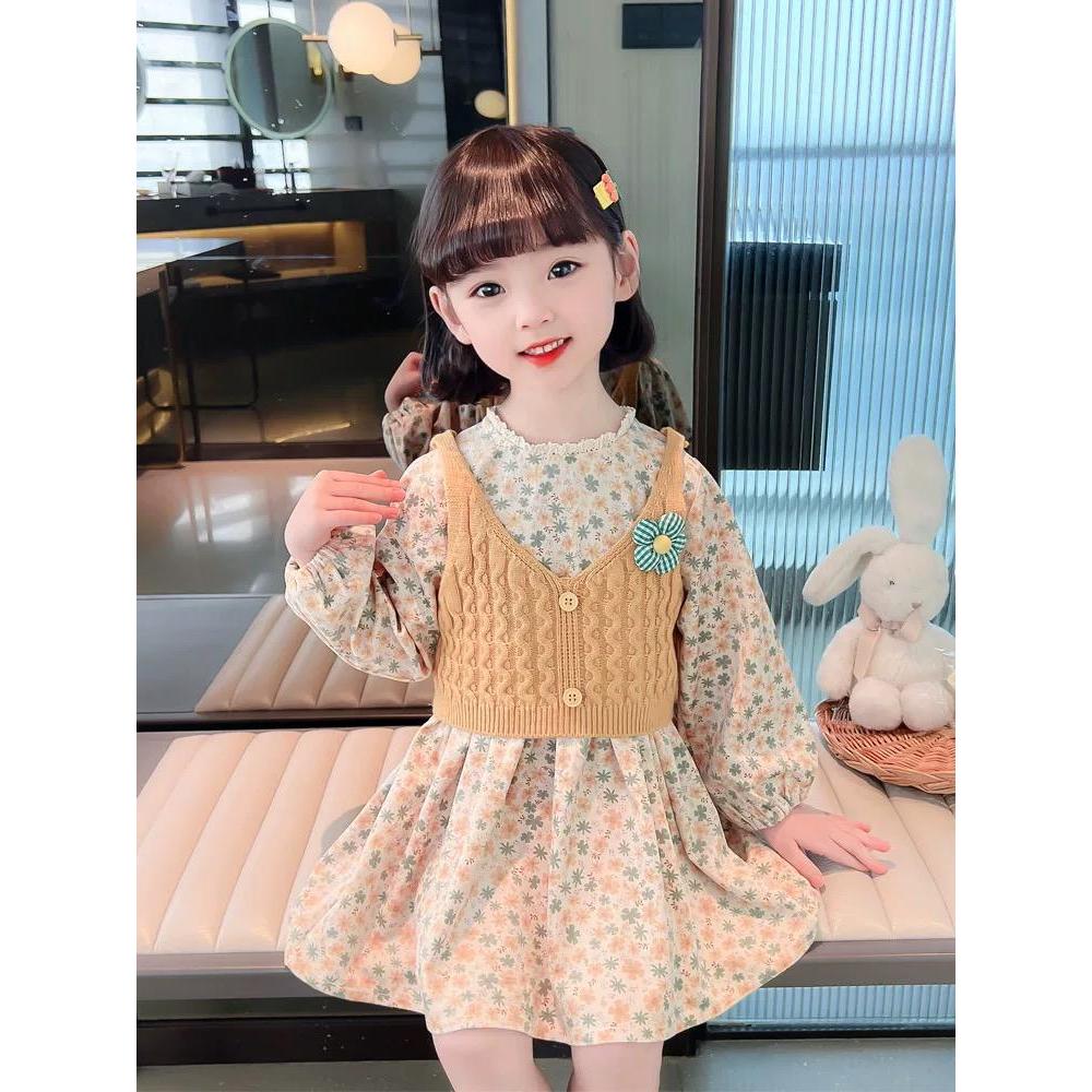Dress Flower Import Premium Anak Perempuan Usia 1-4 Tahun | Baju Dress Lengan Panjang Balon Serut Mo