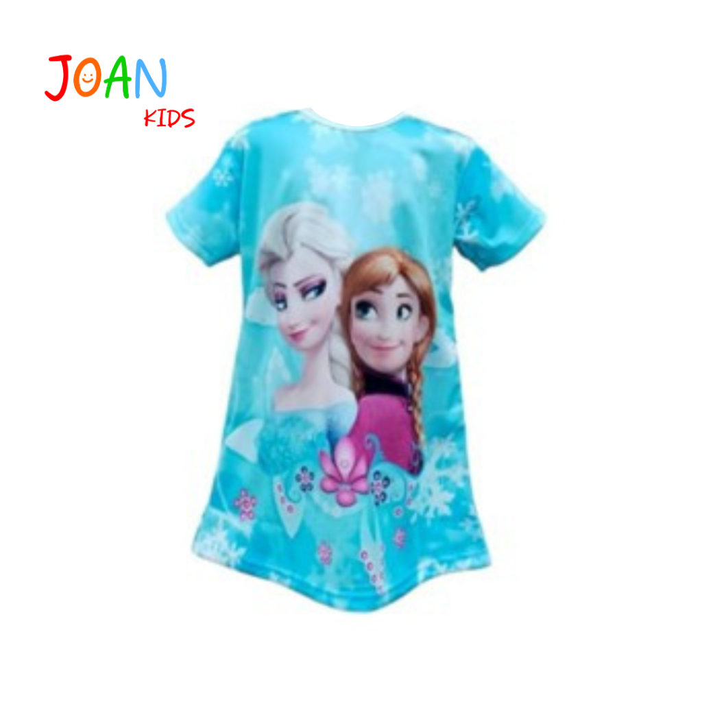Pakaian anak perempuan daster anak perempuan usia 3-8 tahun motif animasi Frozen Elsa Anna