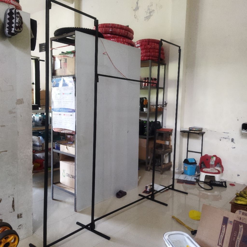gawang gantungan baju gandeng 3 panjang total 2m