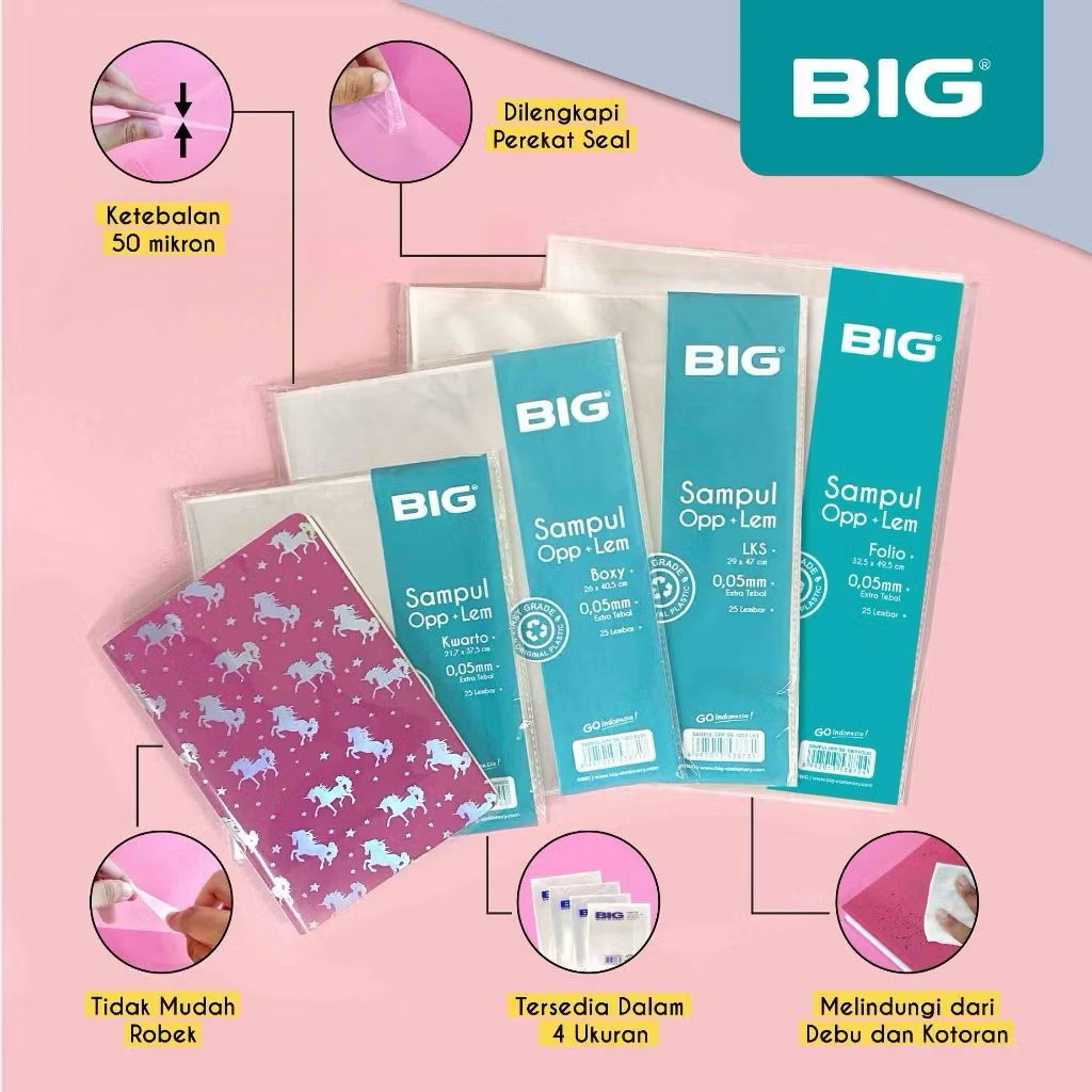 

25 Pc - Sampul Buku Plastik OPP Tebal +Lem Seal BIG 50 Mikron