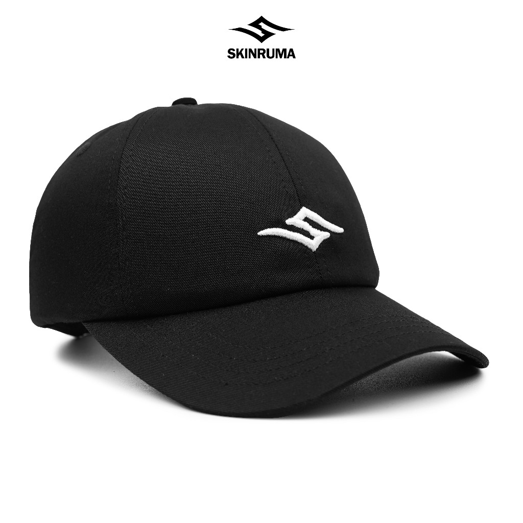 SKINRUMA Topi Baseball Polo Cap Basic Distro Pria Wanita Motif Logo Hitam Putih