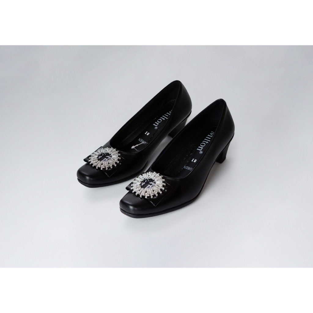 SEPATU MILTON PANTOFEL WEDGES WANITA SEPATU HAK HITAM POLOS LOREN