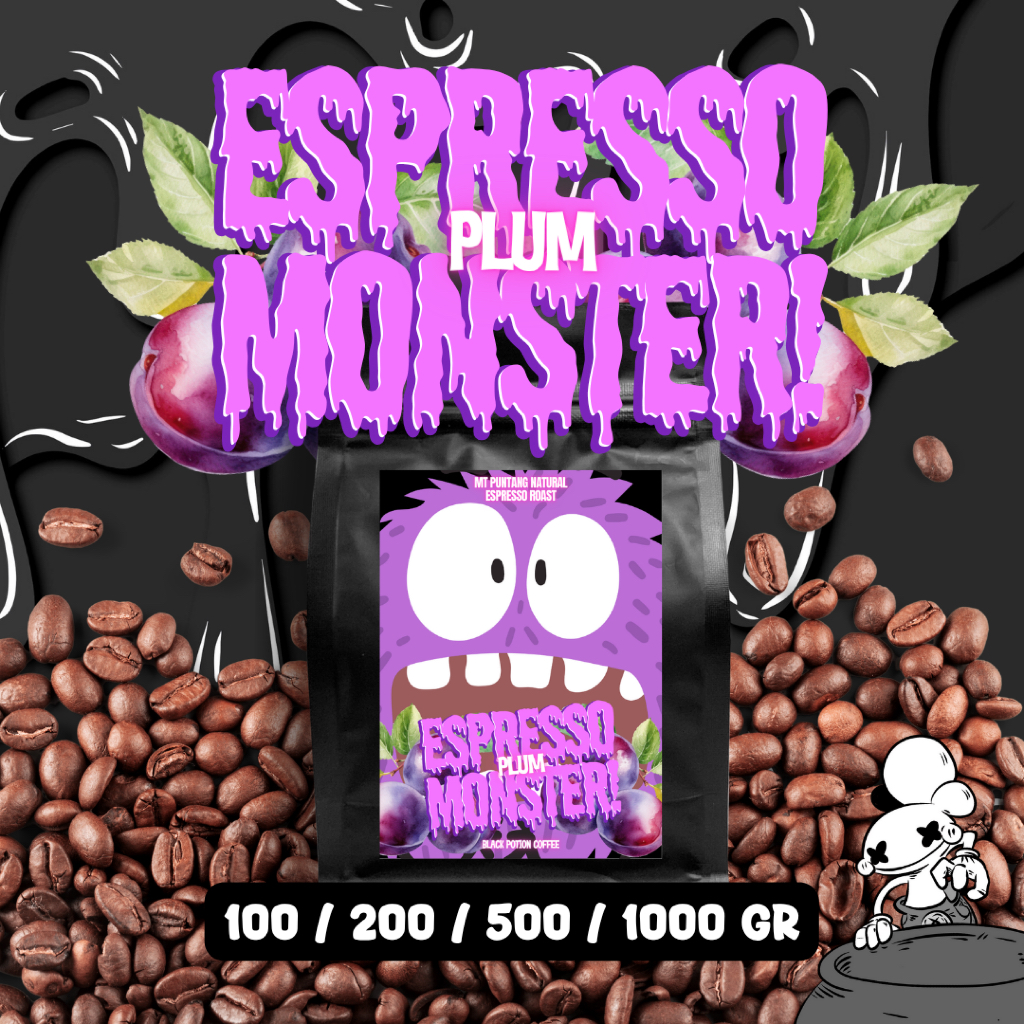 

Espresso Plum Monster Biji Kopi Arabika - Roasted Coffee Bean BLACK POTION COFFEE