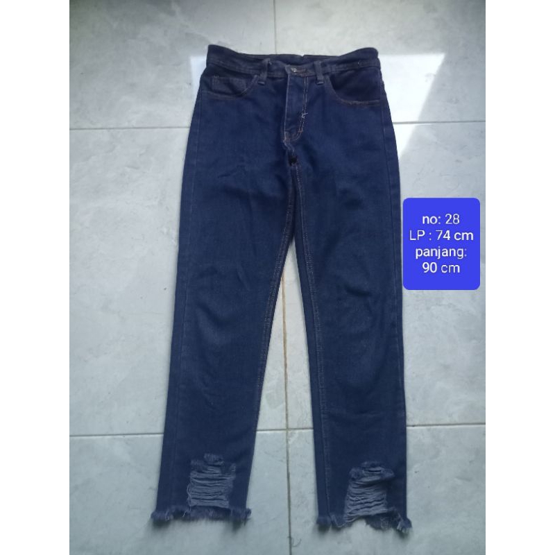 Celana jeans wanita, celana panjang jeans wanita boyfriend variasi sobek bawah rawis, celana jeans