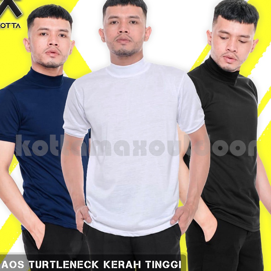 KAOS KERAH TINGGI LENGAN PENDEK PUTIH  KAOS TURTLENECK  KAOS KERAH TINGGI UNISEX  BAJU KERAH TINGGI 