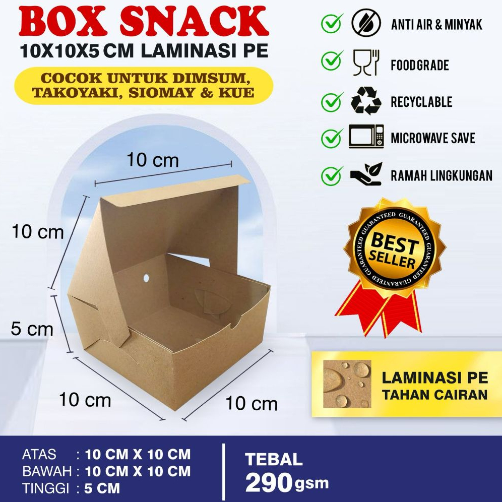 

50 pcs box snack10x10x5cm,lebih besar,kotak makanan,laminasi dalam,kuat,tidak mudah rusak,praktis,higienis,ekonomis dan murahh