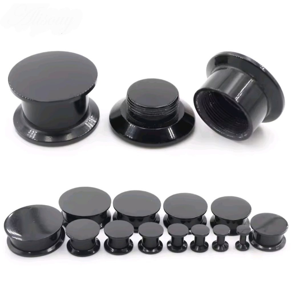 1PCS ( Bukan Sepasang ) Anting Earrings Black Acrylic Internal Thread Double Flared Ear Tunnel Plugs