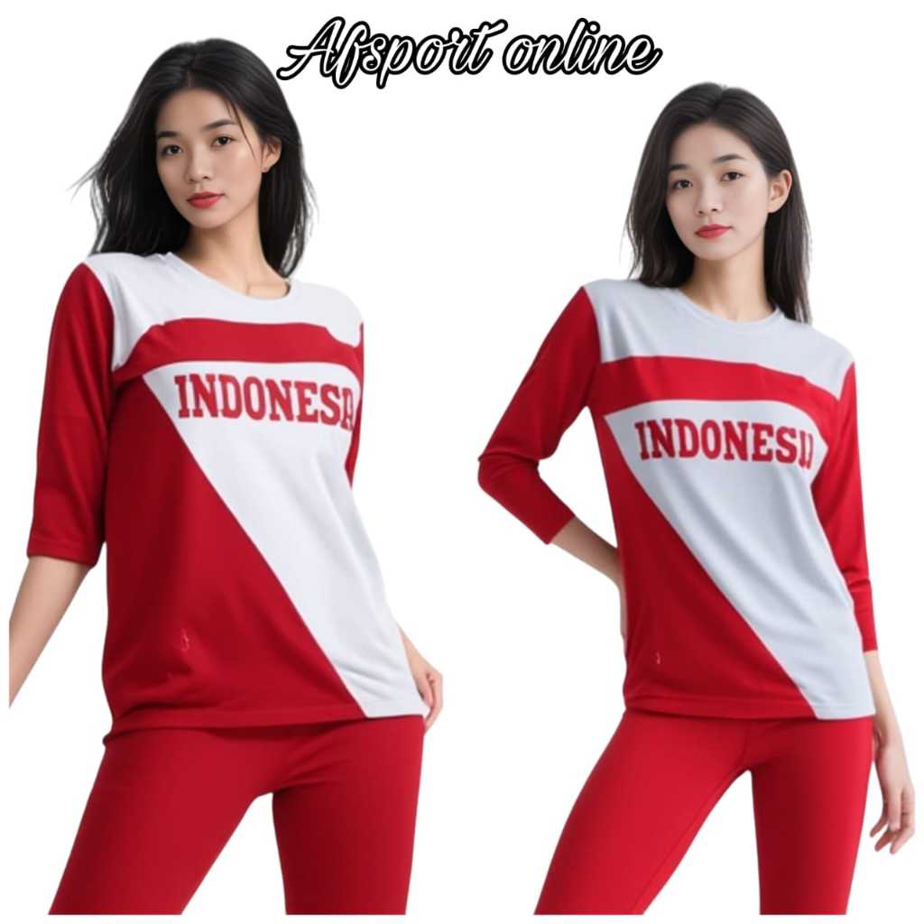 Atasan olahraga seragam baju senam merah putih Indonesia wanita zumba aerobik gym fitness