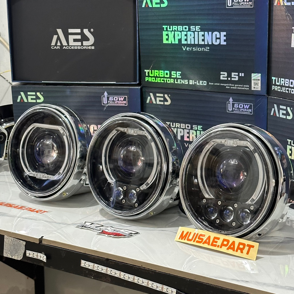 LAMPU DEPAN NINJA SS SET BILED AES TURBO SE v2 60watt Devil RGB remot hp MINILASER LUMINOS/HAPAG