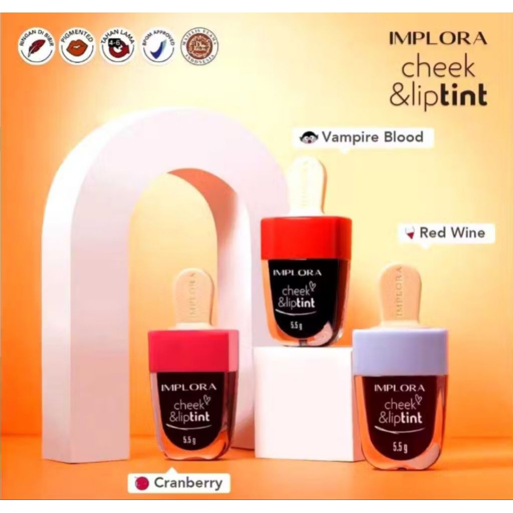 Implora Cheek & Lip Tint Liptint Original BPOM Lipstick Wajah Bibir Gloss Lipstik